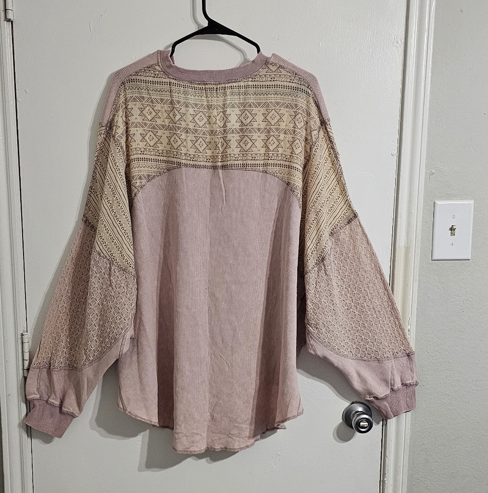Oli & Hali Raw Hem Patchwork Blouse Top Size XL Lilac Lagenlook Rustic Oversized - Picture 11 of 12